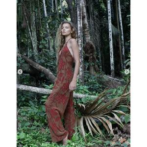 Combinaison Bohème Florale Brodé pour Femme, Sans Manches, Col Halter, Taille Haute, Coupe Ample Longue, Printemps-Été, en Viscose Transparente - Product Image 2
