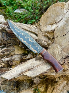 Couteau de chasse artisanal en cuivre damas San Mai, lame Bowie, couteau de survie en plein air avec étui, vente en gros OEM - Product Image 5