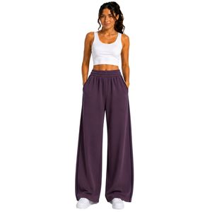 Custom Plum Wide Leg Sweatpants Women Elastic Waist Loose Fit Cotton Fleece Trousers Oversized Casual <b>Lounge</b> <b>Pants</b> With Pockets - Product Image 1
