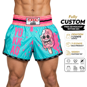 <b>Men</b> Muay Thai Boxing MMA <b>Shorts</b> Front Teal <b>Pink</b> Sublimation Quick Dry 160g Customized 100% Polyester - Product Image 1