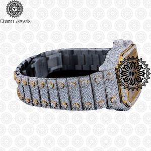 Charm_Jewells Luxury Square Analog Quartz <b>Watch</b> Stainless Steel <b>Diamond</b> Encrusted Band 38mm Unisex Folding Clasp - Product Image 3