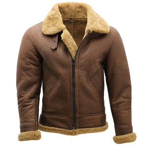 Top Rated Great Quality Men's B-3 Bomber Jackets Real Sheepskin Leather <b>Stand</b> Collar Front Pockets Windproof Breathable Jacket - Product Image 5