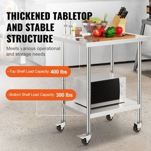 Banco da Lavoro in Acciaio Inox a 4 Ruote, Altezza Regolabile su 3 Livelli, 24x30x38 Pollici, Tavolo per Preparazione Alimenti - Product Image 3