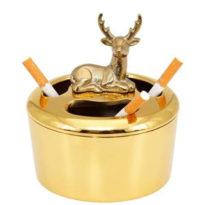 Cenicero Redondo de Acero Inoxidable de Lujo al por Mayor con Diseño de Ciervo Dorado, Cenicero para Cigarros, Accesorio Decorativo para el Hogar y la Oficina - Product Image 1