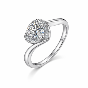 Anillo de Compromiso Romántico de Oro Sólido de 14K/18K con Certificado GIA IGI, Diamante Cultivado en Laboratorio con Corte Redondo Infinito en Forma de Corazón y Halo Oculto, para San Valentín - Product Image 1