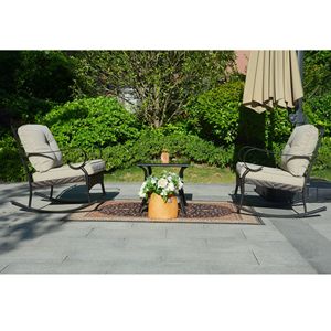 Set di 2 sedie a dondolo in vimini per patio e giardino e set di tavoli con piano in vetro temperato H18.91'' - Product Image 2