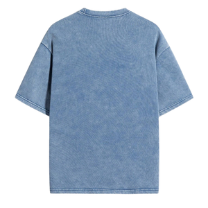 T-shirt bleu délavé pour homme, coupe oversize, manches courtes, col rond, style vintage décontracté, streetwear, vente en gros - Product Image 2