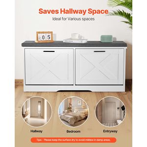 Panca Portascarpe da Ingresso 39.4 X 12.0 X 18.7 Pollici, Capacità 440 libbre, Scarpiera Stretta con Cassetti a Ribalta, Organizer per Scarpe Efficiente e Confortevole - Product Image 5