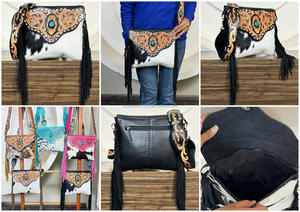 Sac à bandoulière en cuir de vachette fait main de haute qualité, design tendance, personnalisable, avec franges, pour femmes, style western - Product Image 3