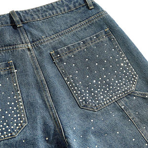Women's Denim Bermuda Shorts Mid Waist Sequined Dot Pattern Casual Style Button Fly 100% Cotton Woven Fabric - Product Image 4