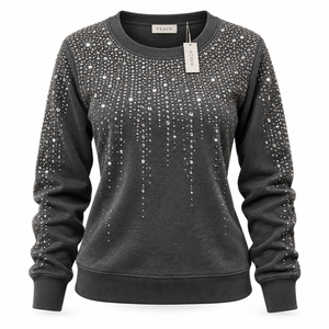 Sweat-shirt scintillant pour femme, doux, décontracté, à la mode, avec strass, nouvelle collection, respirant, anti-boulochage, anti-plis, hiver - Product Image 6