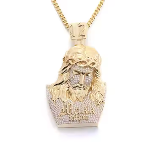 Collar Religioso Hip Hop con Colgante de Cabeza de Jesús Grande, Chapado en Oro Rosa, con Moissanita, Venta al por Mayor, Envío Directo - Product Image 1