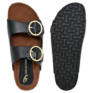 Sandalias de Plataforma de Cuero Genuino Negro con Hebillas Doradas, Punta Abierta, Suela de Corcho, Tacón de 20MM, Transpirables, a la Moda, Zapatos de Verano - Product Image 4