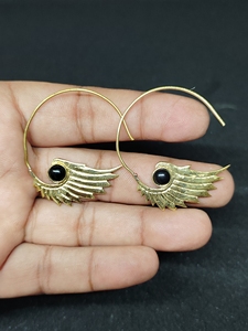 Women's Brass Natural Stone Hoop <b>Earrings</b> | Black Onyx Beaded Gold Plated <b>Earrings</b> Multicolor Gemstone Statement <b>Earrings</b> - Product Image 1