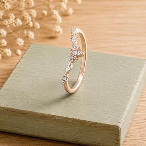 Minimalist Trendy Wedding Band Marquise & Round Lab Grown Diamond Curve 10k 14k 18k Solid Gold For Women Dainty <b>Stacking</b> <b>Ring</b> - Product Image 3