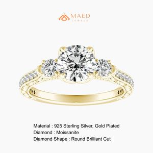 แหวนหมั้นทองคำขาว 14K ประดับโมอิสซาไนต์ทรงกลม ดีไซน์รัศมี แหวนแต่งงานสุดหรู ของขวัญเครื่องประดับเจ้าสาวสำหรับผู้หญิง สหรัฐอเมริกา - Product Image 6