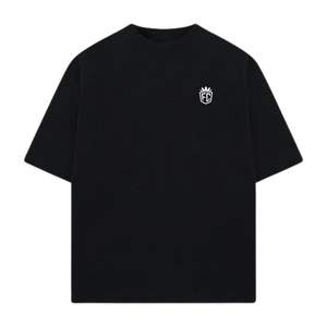 Camiseta de algodón negra de manga corta para hombre, corte holgado, con estampado en el pecho, estilo casual urbano, venta al por mayor OEM, suministro personalizado - Product Image 1
