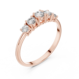 Anillo de Boda de Moissanita y Diamantes de Cinco Piedras con Corte Redondo en Oro Rosa para Mujer, Apilable, de Media Eternidad, para Aniversario - Product Image 4