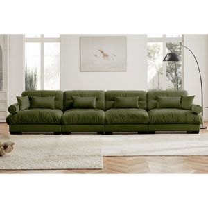 Divano Componibile in Velluto Super Confortevole e Oversize con Pouf Mobile, Braccioli Imbottiti e Tasche Profonde per Soggiorno - Product Image 1