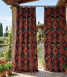 Paisley Ikat Velvet Blackout Window <b>Curtain</b> Each Panel Luxury Decorative Room Darkening Thermal Insulated Drapery <b>for</b> Living - Product Image 1