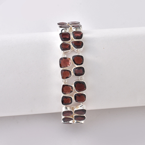 Pulsera de Piedras Múltiples, Pulsera de Granate Natural en Bruto de 2 Líneas para Niños y Niñas, Joyería de Plata de Ley 925, Precio al por Mayor - Product Image 1