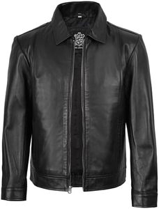Chaqueta de Motociclista de Cuero Vacuno para Hombre, Talla Grande, Cuello Camisero, Cierre de Cremallera, Corte Regular, para Otoño, Color Sólido - Product Image 2