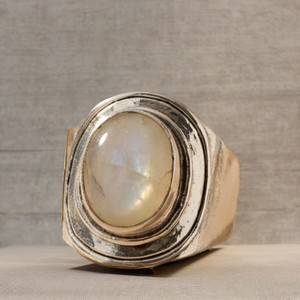 <b>Moonstone</b> Oval Cut Bezel Setting <b>Ring</b> 925 Sterling Silver Geometric Hypoallergenic Polished Finish Statement Jewelry for Women - Product Image 5