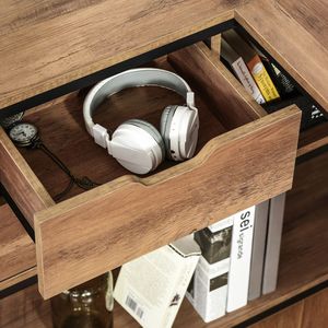 Scrivania per Computer con Telaio in Acciaio Industriale, Design a L, 2 Cassetti e Ripiani Portaoggetti in Nero/Marrone per Ufficio Domestico - Product Image 2