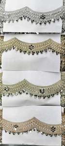 Ribete de encaje bordado con efecto espejo, dorado y plateado, para decoración de prendas nupciales, saris, blusas y manualidades. - Product Image 4