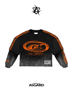 Ensemble haut court à manches superposées et pantalon large noir et orange, style Cash Drip Status |   Ensemble streetwear oversize assorti, fabrication OEM, marque privée - Product Image 3