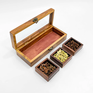 Boîte à épices rectangulaire en bois d'acacia avec couvercle en acrylique – Ustensiles de cuisine - Product Image 1