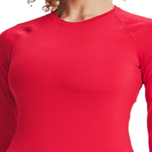 T-shirt de compression personnalisé pour femme, rouge, à manches longues, séchage rapide, coupe ajustée, col rond, haut sportif en polyester tricoté - Product Image 6