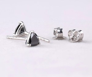 Elegant Luxury Trillion Halo <b>Stud</b> <b>Earrings</b> Pair Bohemian Style Natural Enhanced <b>Black</b> Diamond <b>Studs</b> <b>Earring</b> Pair Gift For Her - Product Image 4