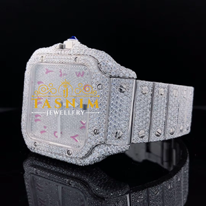 Reloj de Hombre de Cuarzo con Diamantes Moissanite VVS de la Mejor Calidad, Acero Inoxidable, Chapado en Oro Blanco, Romano, Cuadrado, Simple, Deportivo, a la Moda - Product Image 3