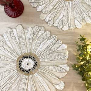 Handmade Flower Shape Fabric <b>Placemat</b> Beaded Design Glam Table Mat Decorative <b>Set</b> 450mm - Product Image 3