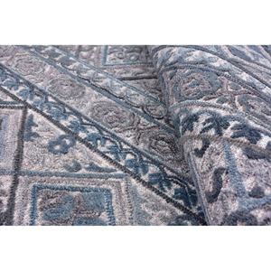 Tapis géométrique gris-bleu vintage – Motif tribal d'inspiration persane vieilli avec motifs diamant et médaillon - Product Image 3
