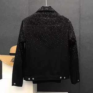 Heavyweight Slim Fit <b>Denim</b> Jacket Medium Wash Rhinestone Embellished Luxury Streetwear Jean <b>Coat</b> for Men - Product Image 6