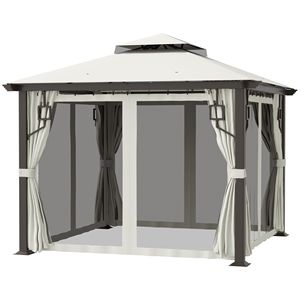 Gazebo da Esterno 3x3m con Tetto a Doppio Livello, Struttura in Alluminio, Tende e Zanzariere per Villa, Cortile, Giardino, Prato - Product Image 1