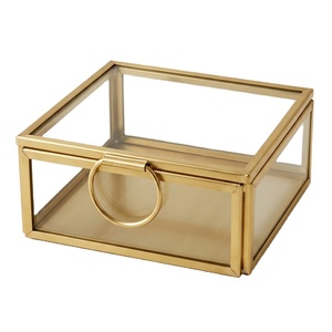 <b>Clear</b> Glass Geometric Terrarium Box Gold Brass Frame Wedding Card Box <b>Table</b> Centerpiece Decorative Storage Box for Home Decor - Product Image 1