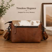 Tas Selempang Kulit Sapi Asli Motif Bunga Ukiran Tangan dengan Rumbai, Tas Tangan Kulit Asli untuk Wanita