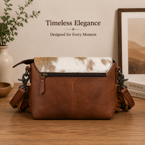 Sac à bandoulière en cuir de vachette pleine fleur Western, orné de motifs floraux et de franges, sac à main en cuir véritable pour femme - Product Image 3