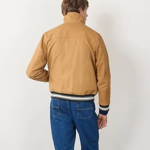 Blouson Bomber Homme Marron Col Montant Coupe Droite Fermeture Éclair 100% Laine Logo Tricoté sur le Devant Style Décontracté Automne - Product Image 1