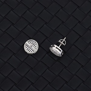 Pendientes de Plata de Ley 925 con Moissanita Redonda VVS, Diseño de Racimo, con Cierre de Rosca, Estilo Hip Hop, Joyería Unisex - Product Image 2