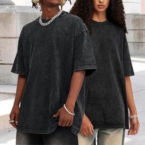 Camisetas de algodón con lavado ácido Vintage para hombre, ropa de calle informal Unisex con estilo, camisetas de gran tamaño para hombre, 300 gramos de peso de tela - Product Image 2
