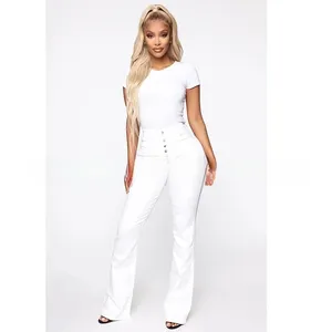 Jean large pour femme à boutons, 100 % coton, denim classique délavé, respirant, coupe décontractée vintage - Product Image 1