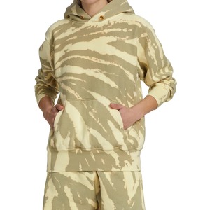 Custom Women Oversized Hoodie Yellow Tiger Tie Dye Cotton French Terry Pullover Sweatshirt <b>Button</b> Neck OEM Wholesale - Product Image 1