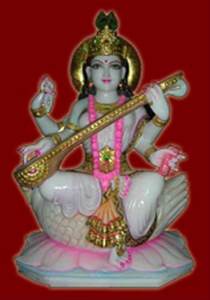 Statue de Saraswati Mata en marbre blanc fait main, colorée, assise sur un lotus avec une veena, pour la décoration de la maison et de l'école - Product Image 6