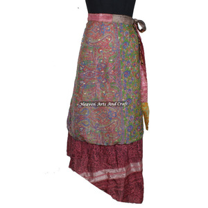 Elegante falda larga reversible de seda mágica de 2 capas para fiesta, hecha con sari de seda reciclado indio, estilo mágico. - Product Image 2