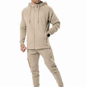 Custom Unisex Full <b>Zip</b> <b>Hooded</b> Tracksuit Premium Cotton Blend Jogger Set Casual Sportswear OEM ODM Manufacturer - Product Image 1