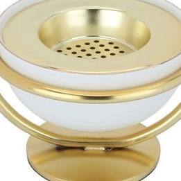 Porte-encens moderne en céramique blanche, style Mabkhara, avec poignée circulaire haute en métal doré, pour la décoration du Ramadan et de l'Aïd - Product Image 3